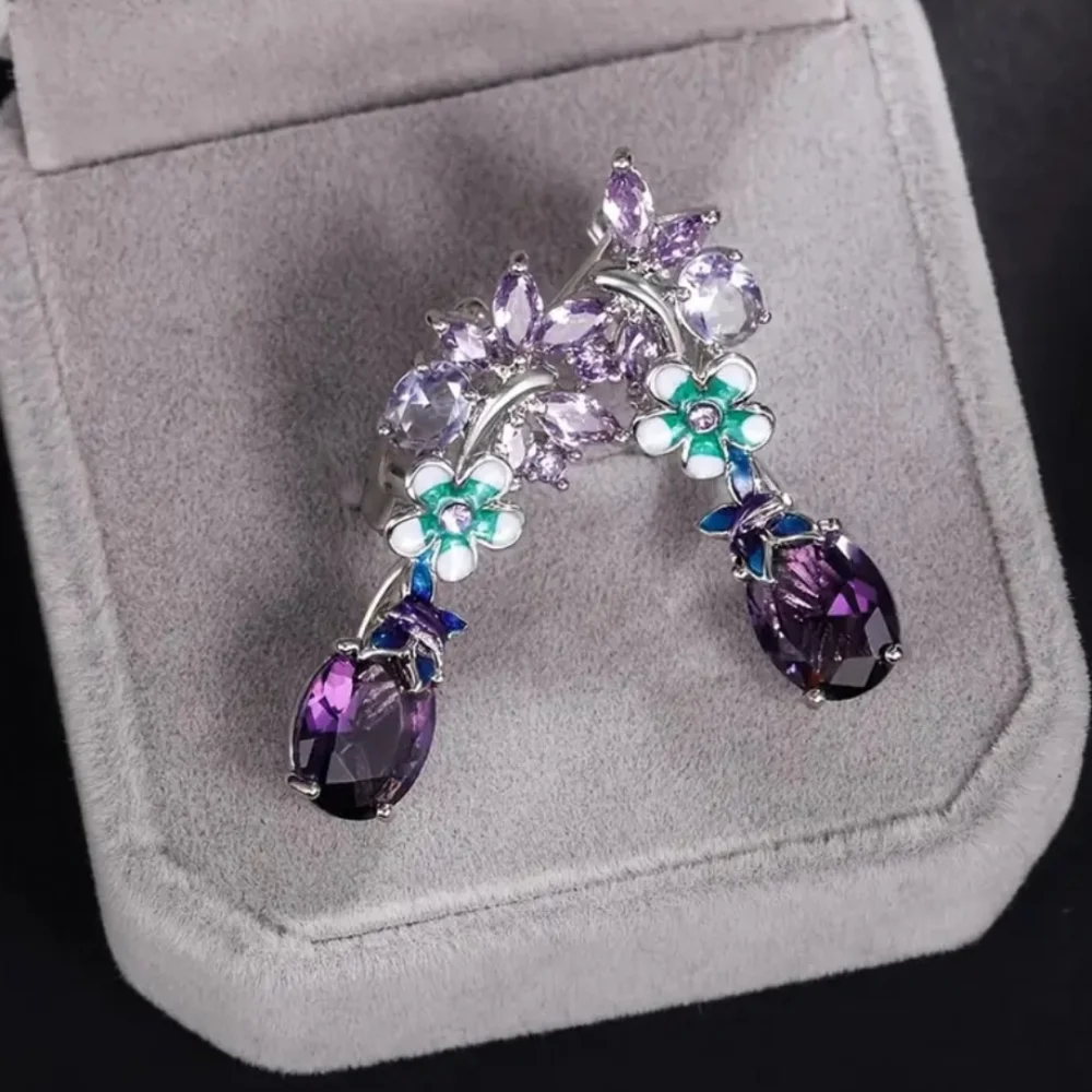🎀925 Floral Butterfly Amathyst Earrings - Picture 4 of 9